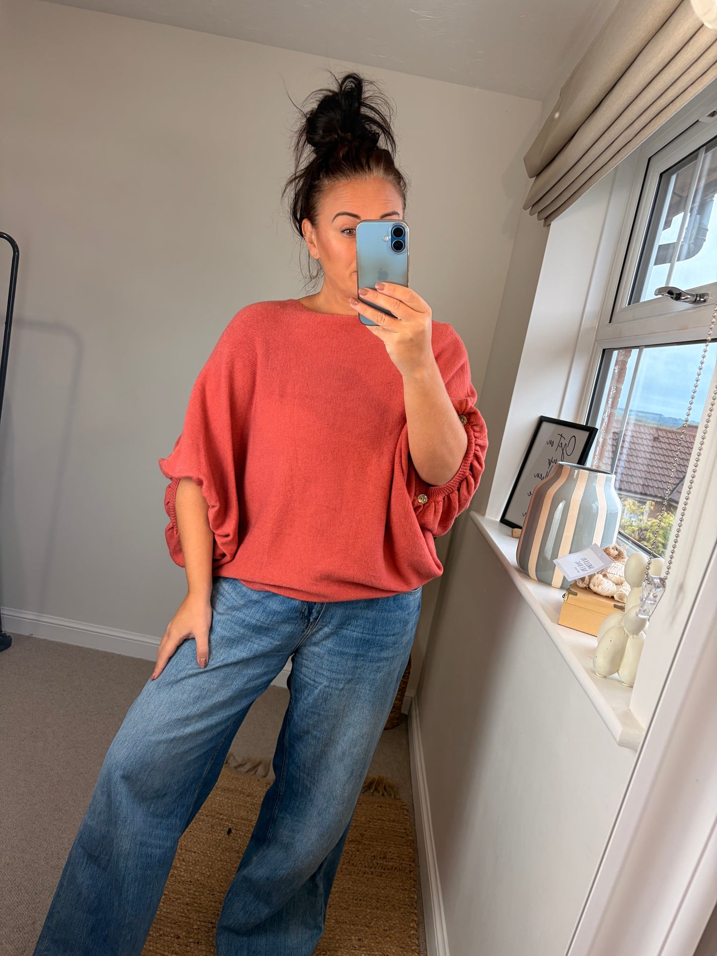 Batwing Fine Knit Jumper - Brick