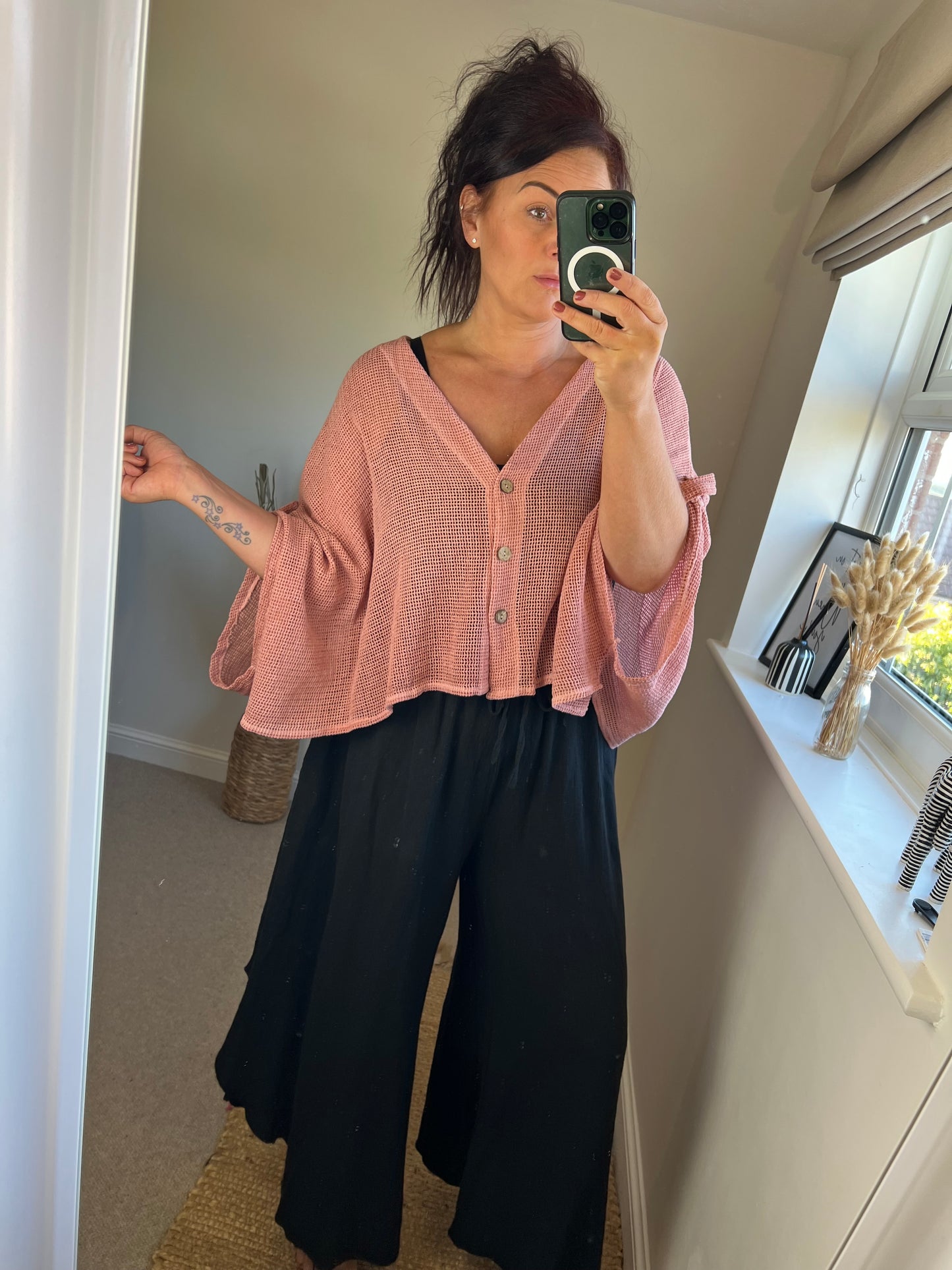 Waffle Button Top - Dusky Pink