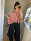 Waffle Button Top - Dusky Pink