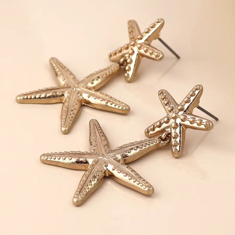 Peace of Mind - Silver Plated Starfish Earrings - Gold