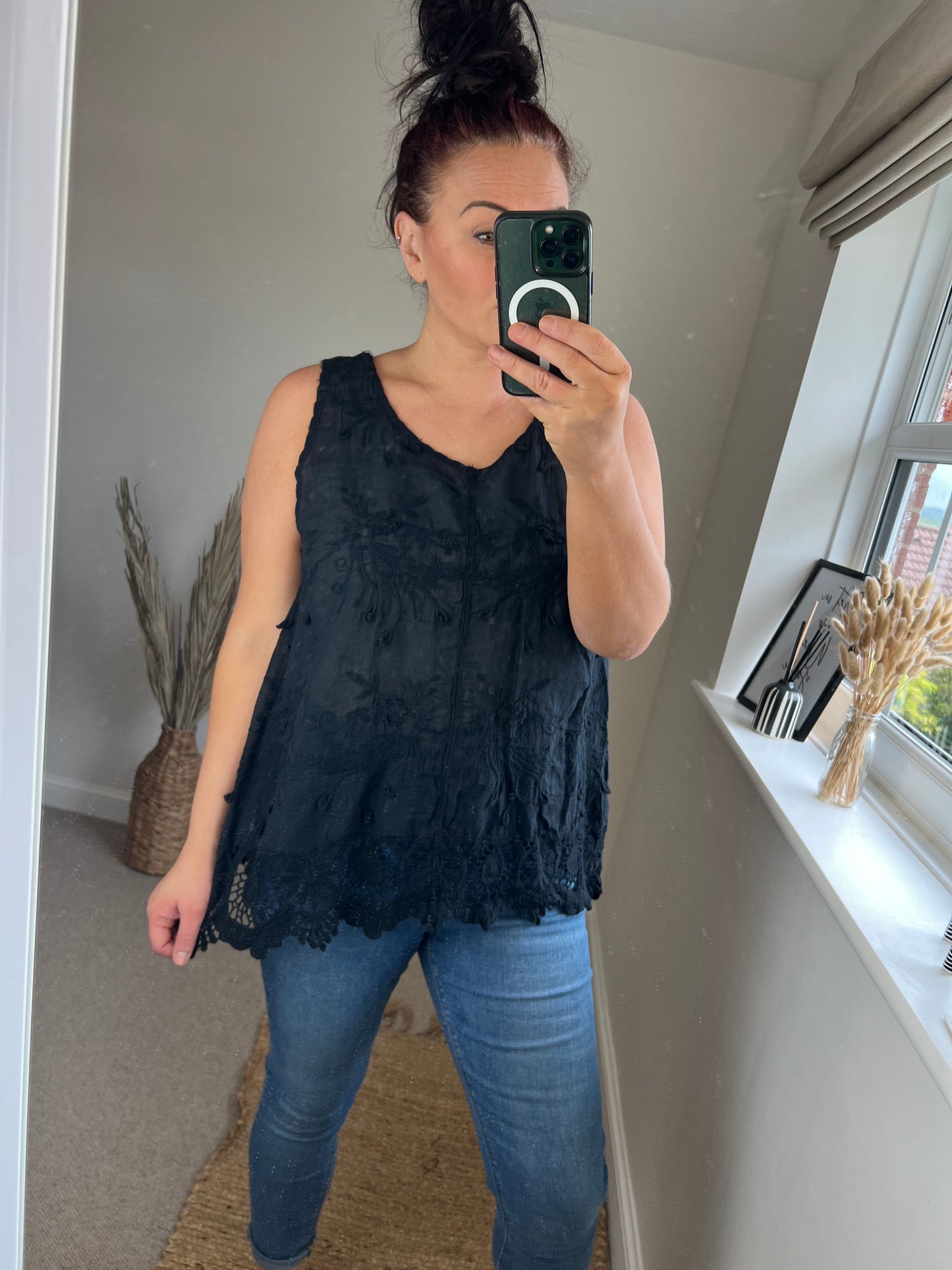 Embroidered Cotton Vest - Black