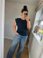 Ruffle Sleeve Tshirt - Black