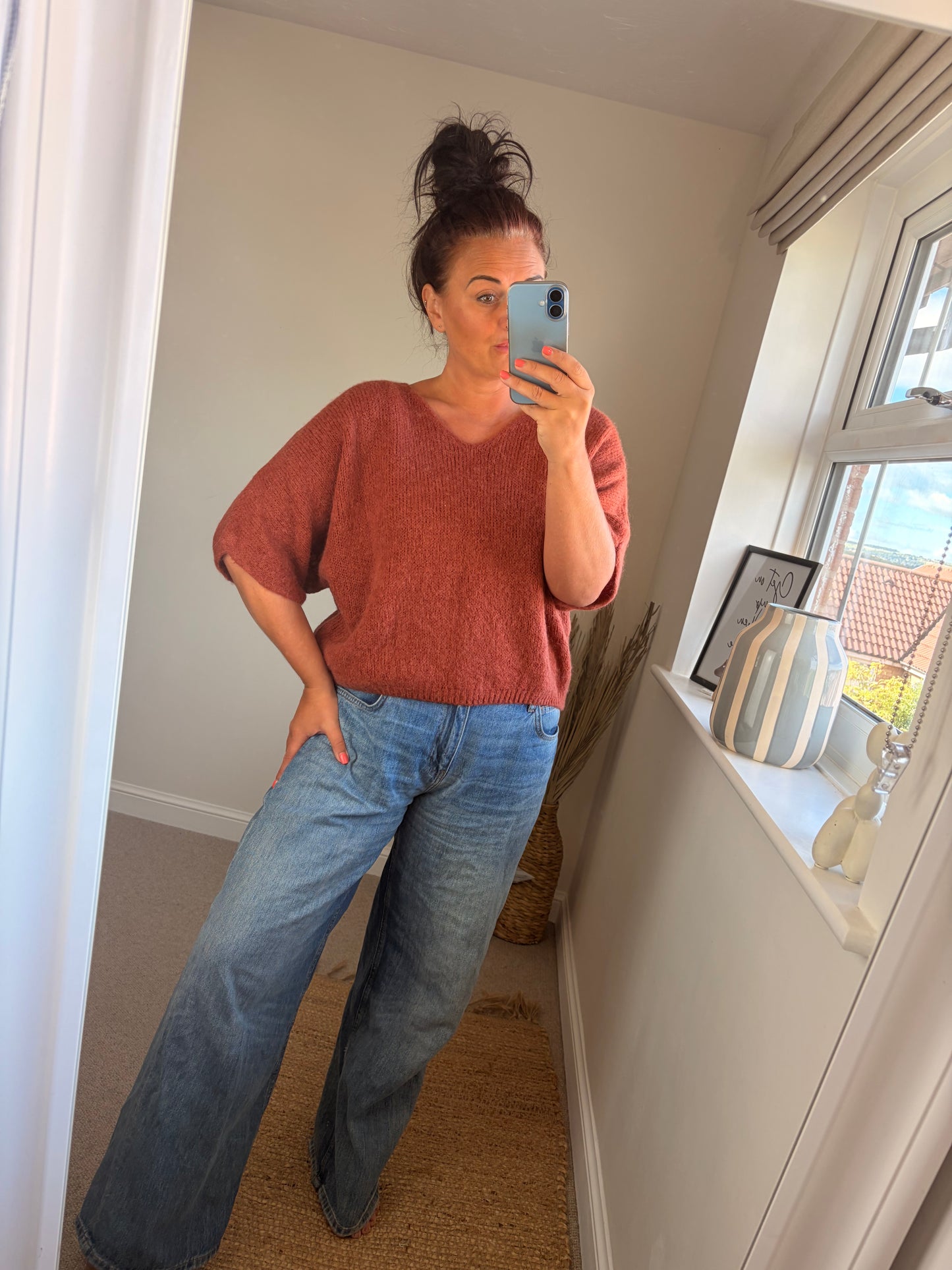 V Neck Jumper - Rust