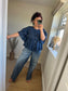 Ruffle Sleeve Smock Shirt - Navy