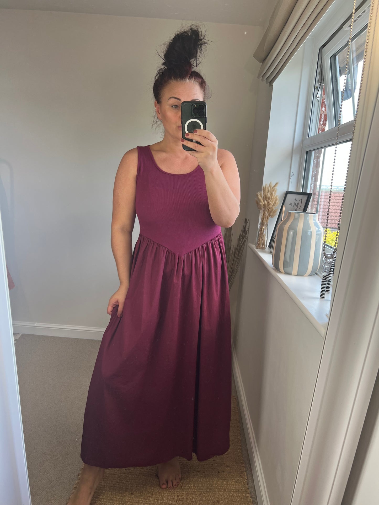 Ribbed Midi Dress - Wine