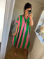 Striped Tunic Dress - Green/Pink