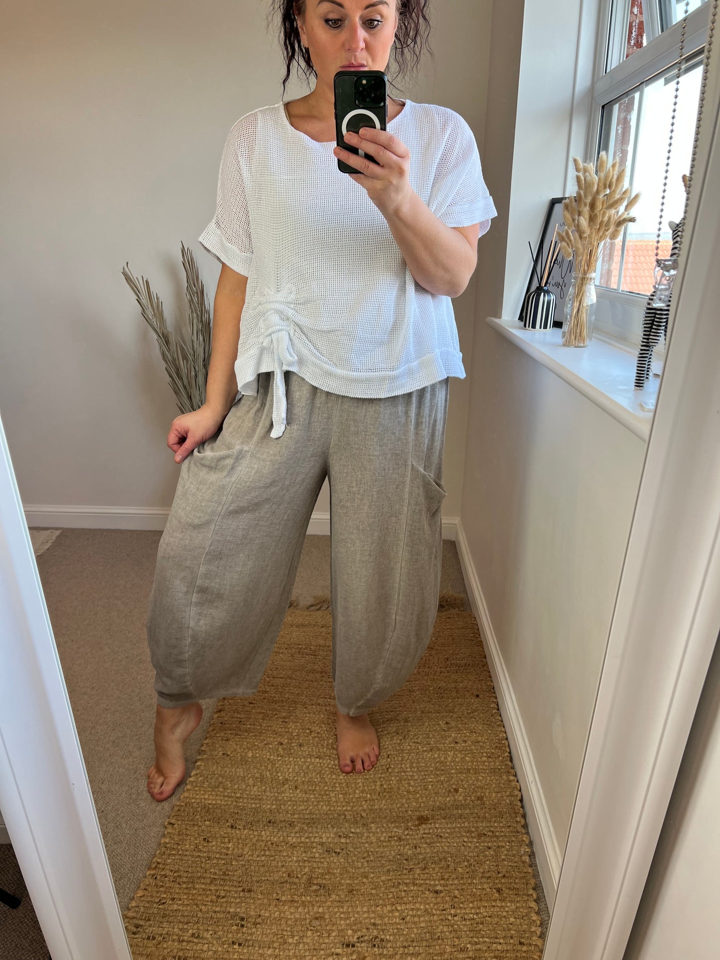 Barrel Leg Linen Trouser - Mocha