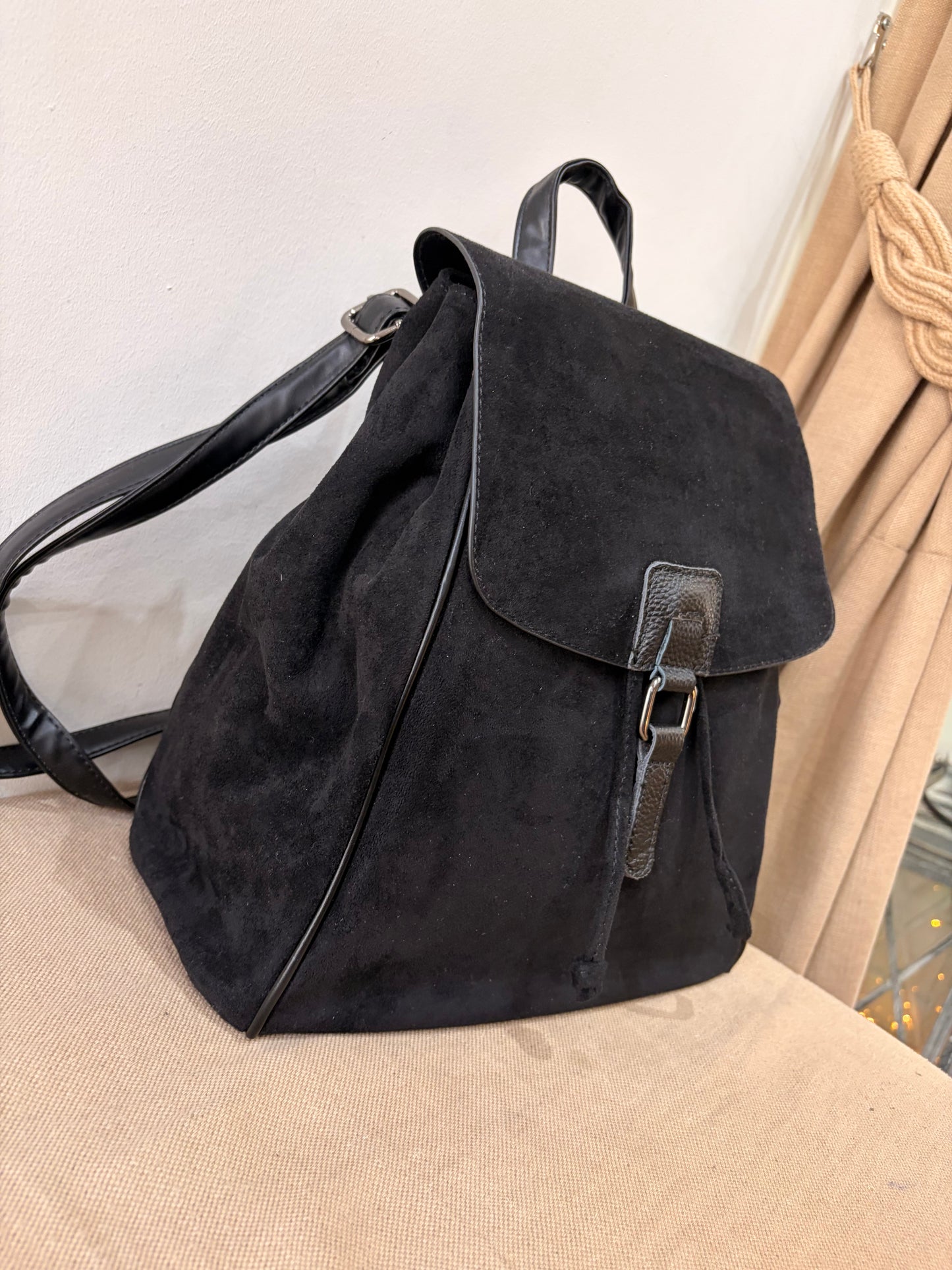 Faux Suede Rucksack - Black