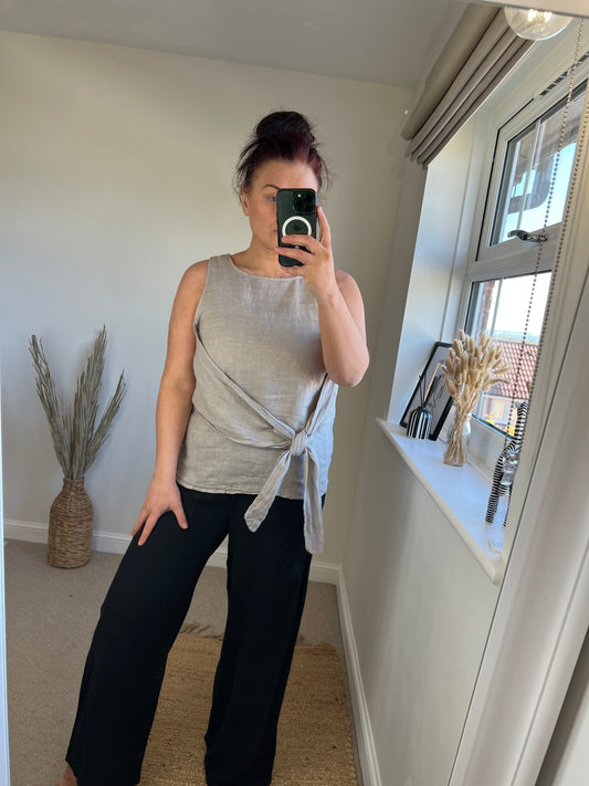 Linen Tie Top - Mocha