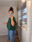 Button Back Batwing Fine Knit Jumper - Green