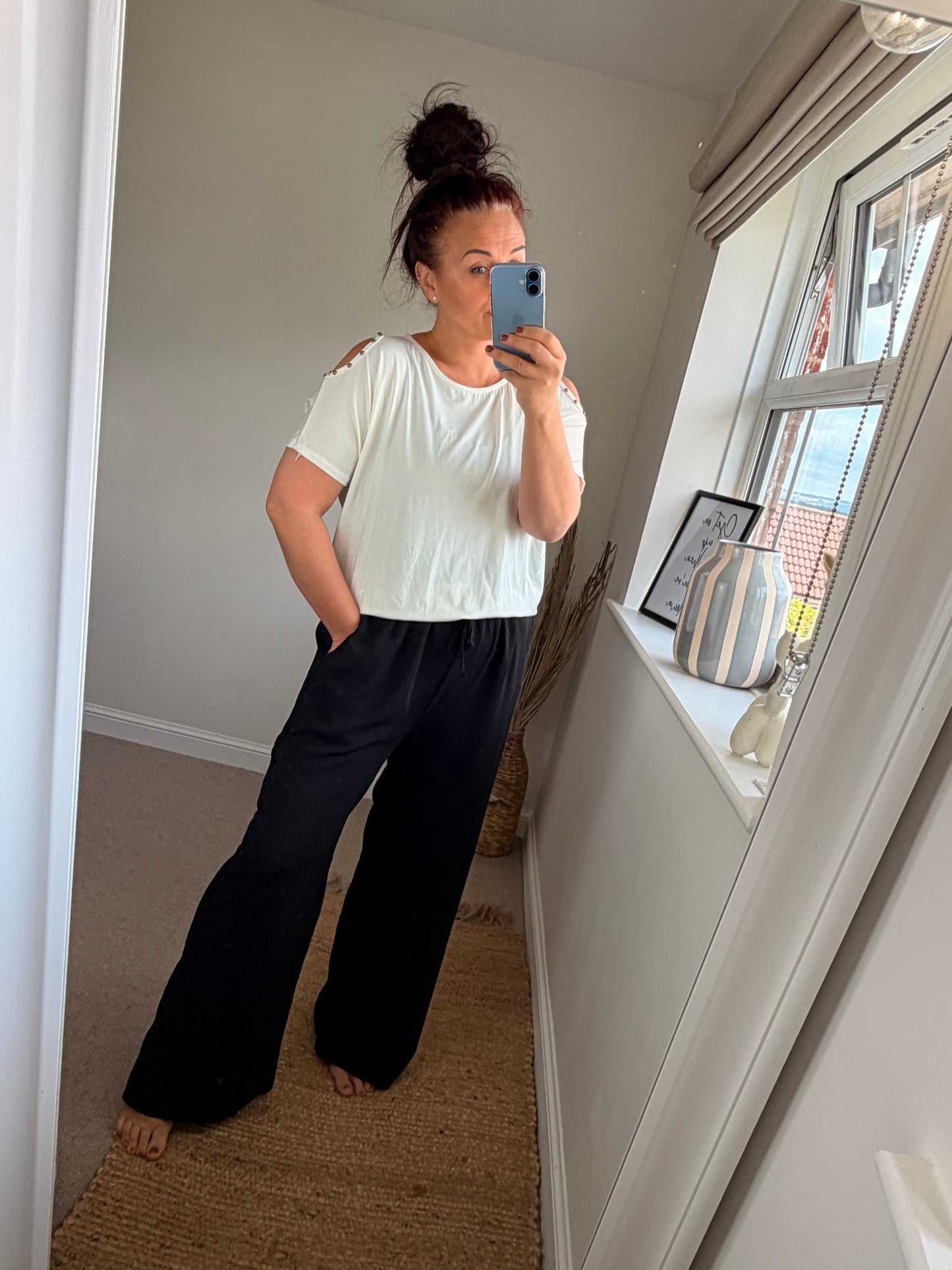 Cold Shoulder Studded Top - White