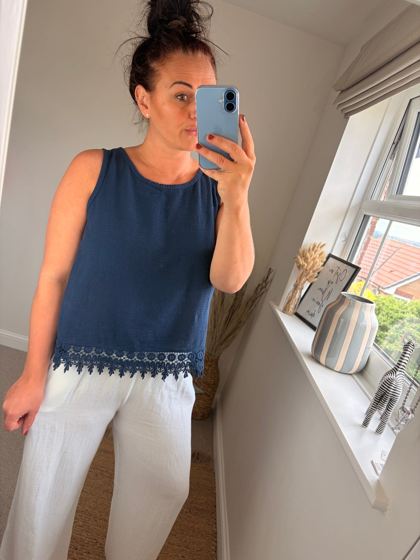 Crochet Trim Vest - Navy