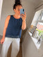 Crochet Trim Vest - Navy