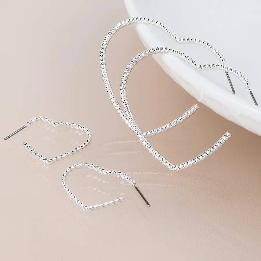 Peace of Mind - Silver Plated Heart Hoop Earring Set