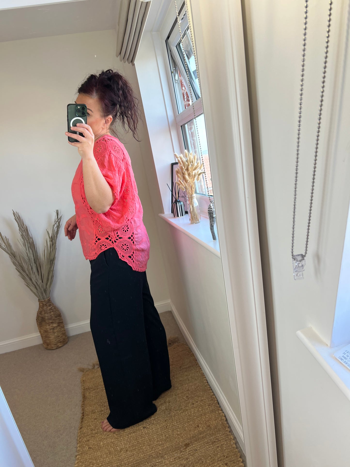 Embroidered Top - Coral