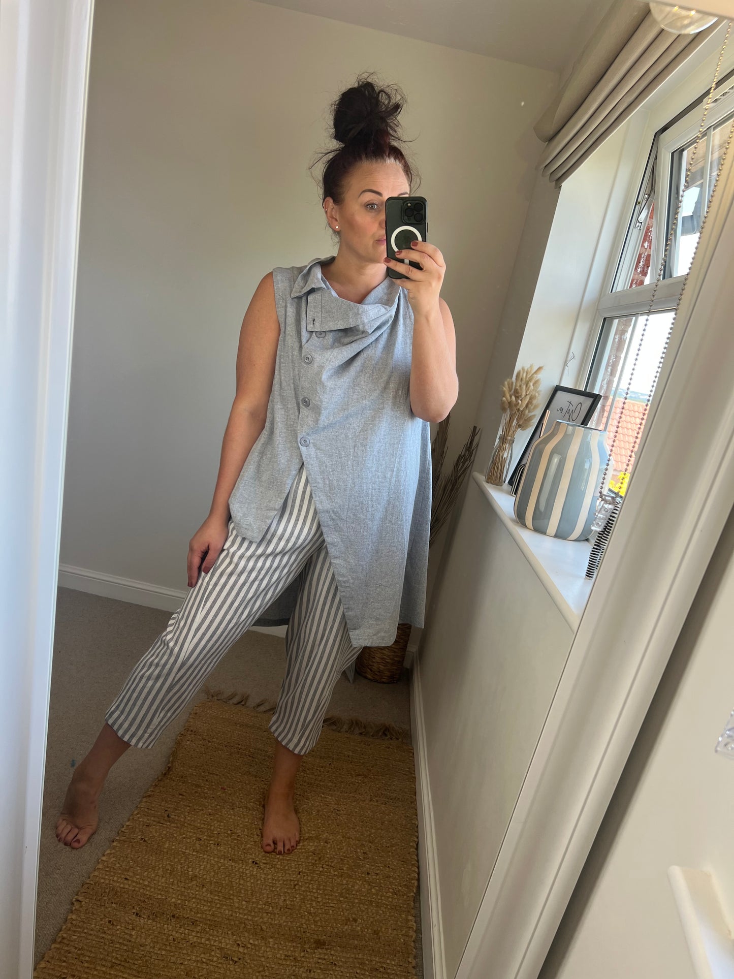 Premium Linen Long Waistcoat - Blue
