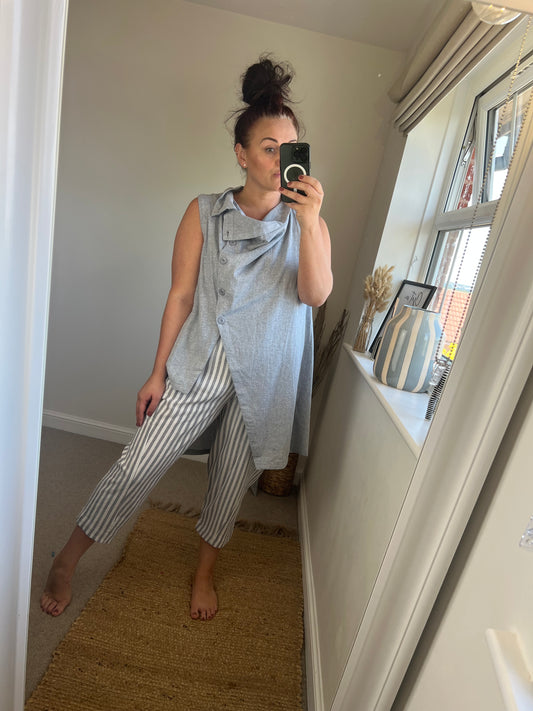Premium Linen Long Waistcoat - Blue