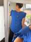 Button Back Frill Sleeve Top - Cobalt