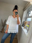 Raw Edge Mesh Top - White