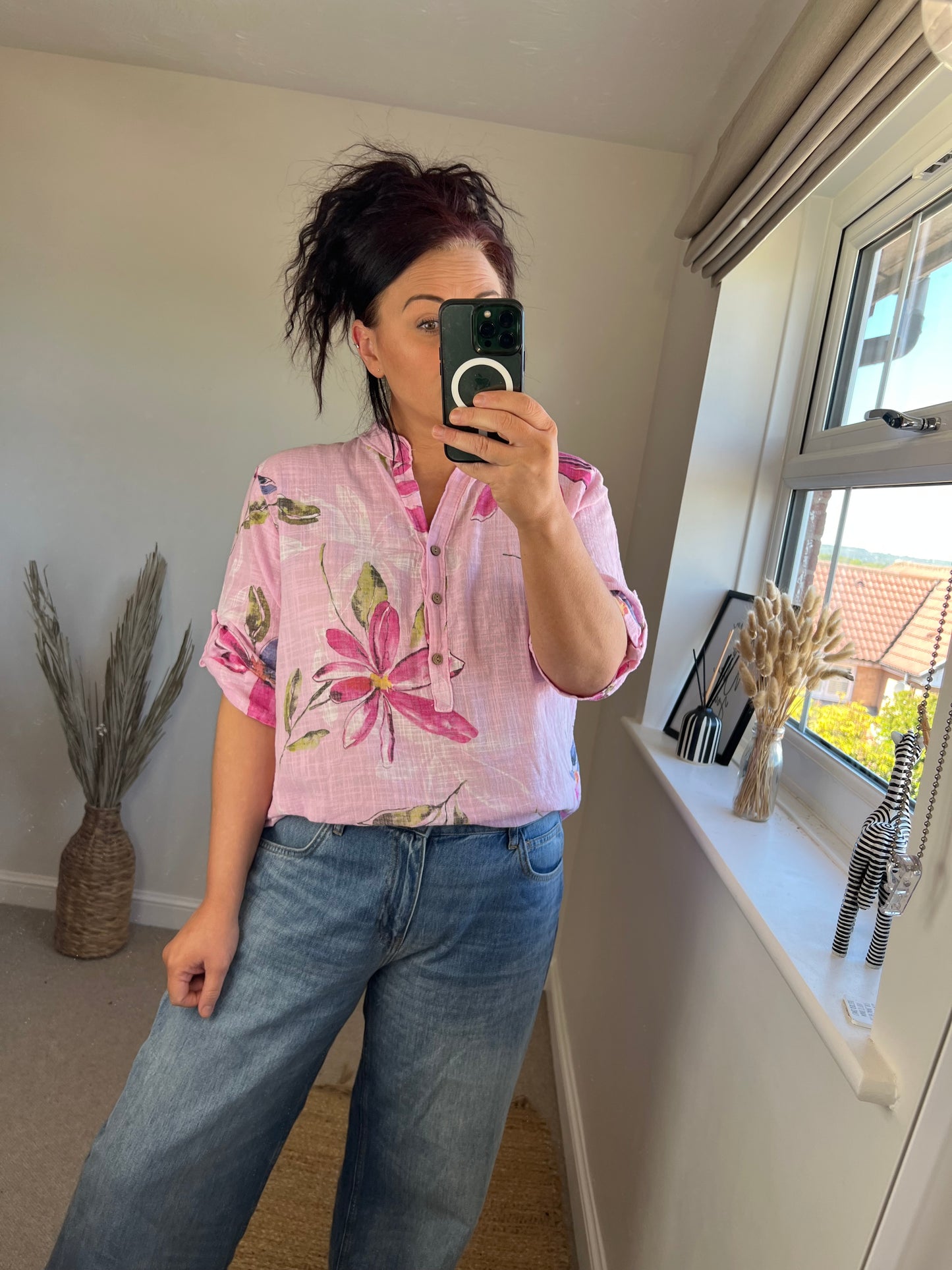 SANDY Cotton Shirt - Flowers Pink