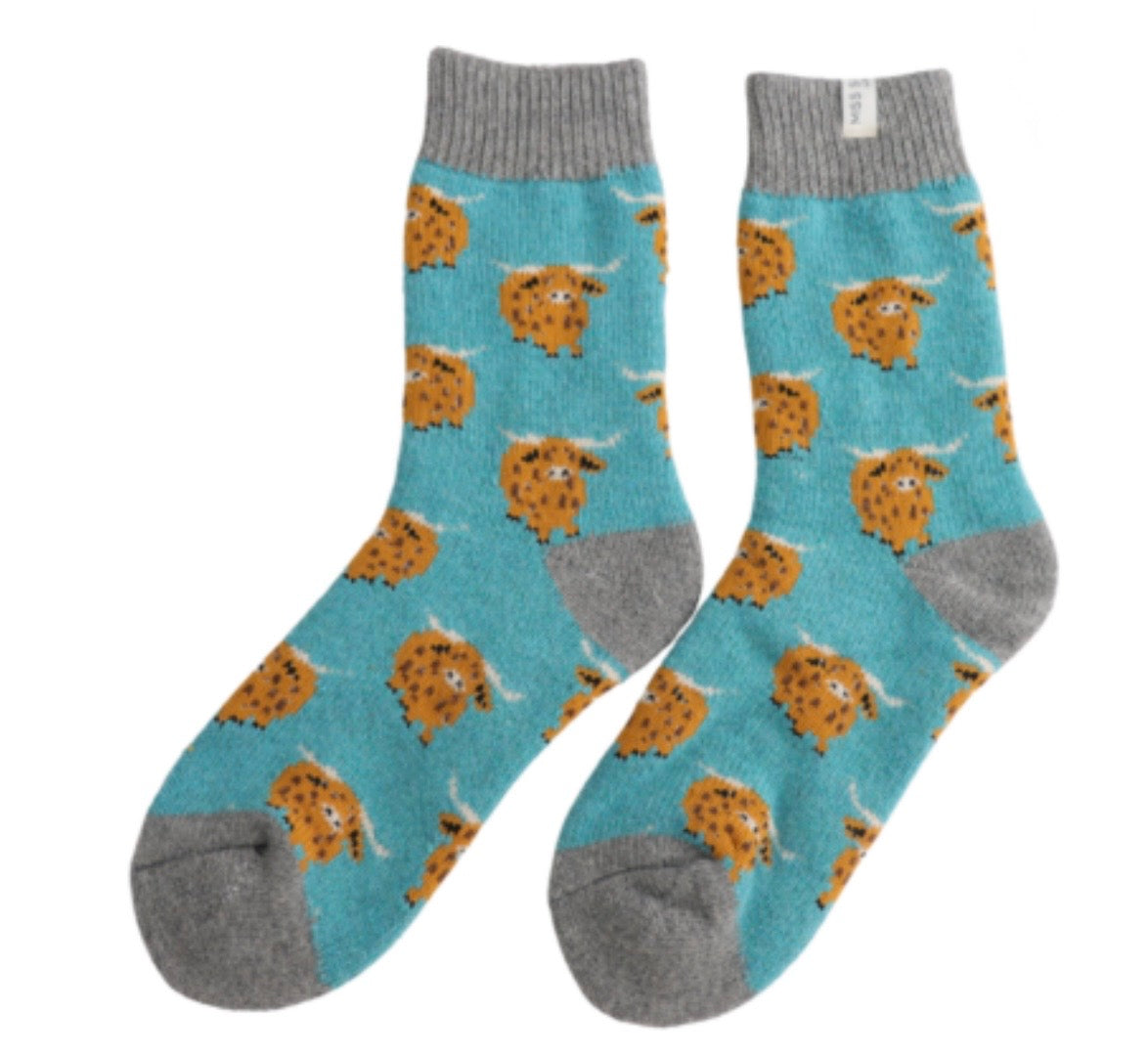 Miss Sparrow Wool Socks - Highland Cow