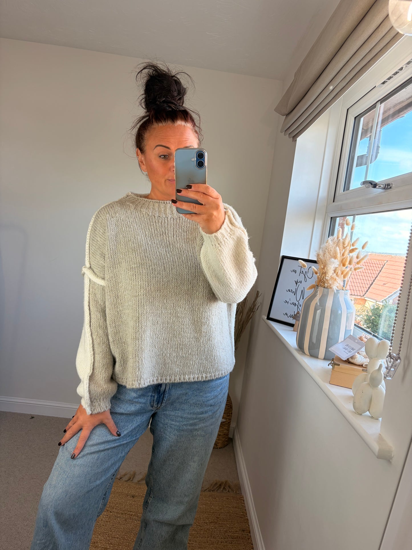 2-way Chunky Jumper - Beige/Cream