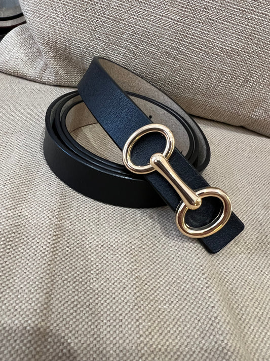 Leather Belt - Black with Gold Buckle