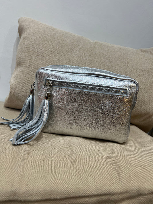 Leather Camera Bag - Silver