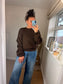 Ruched Sleeve Sweatshirt - Chocolate