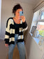 Chunky Knit Stripe Cardigan - Black/Cream