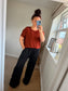 Cold Shoulder Studded Top - Rust