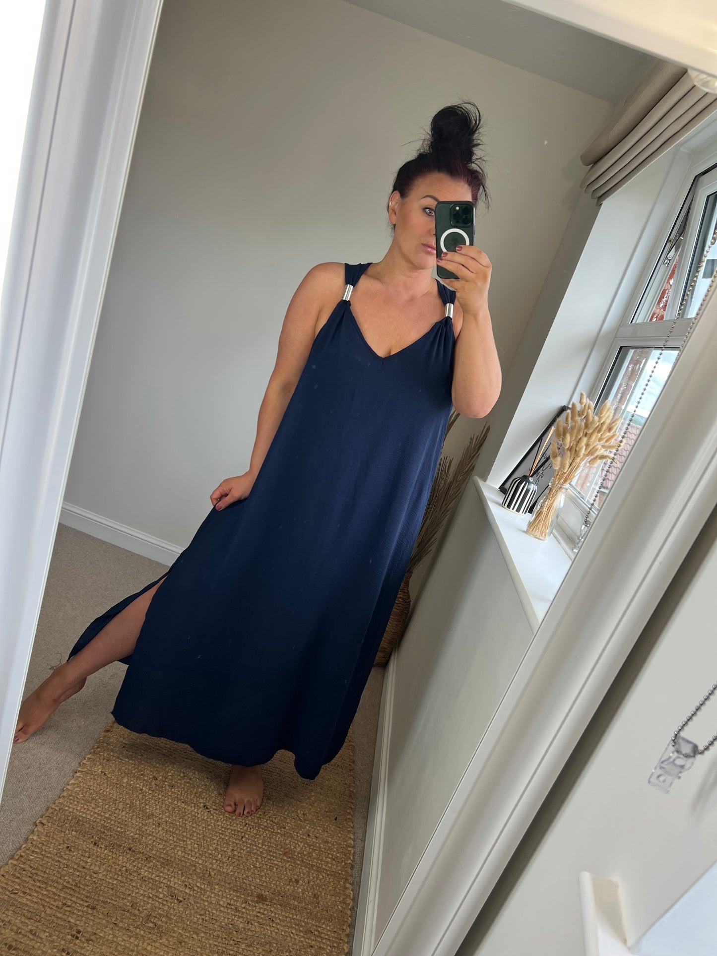 Silver Coil Midi Dress - Navy