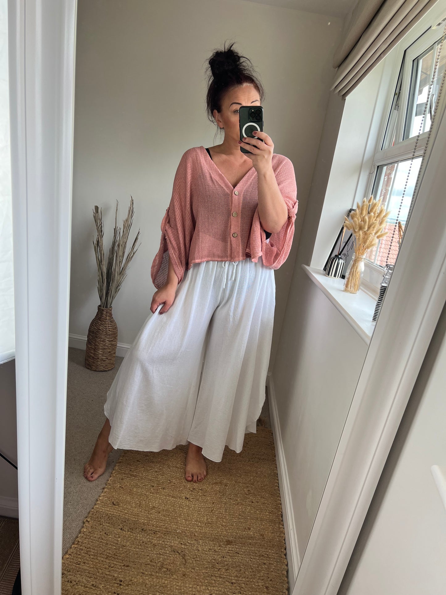 Linen Mix Floaty Trousers - White