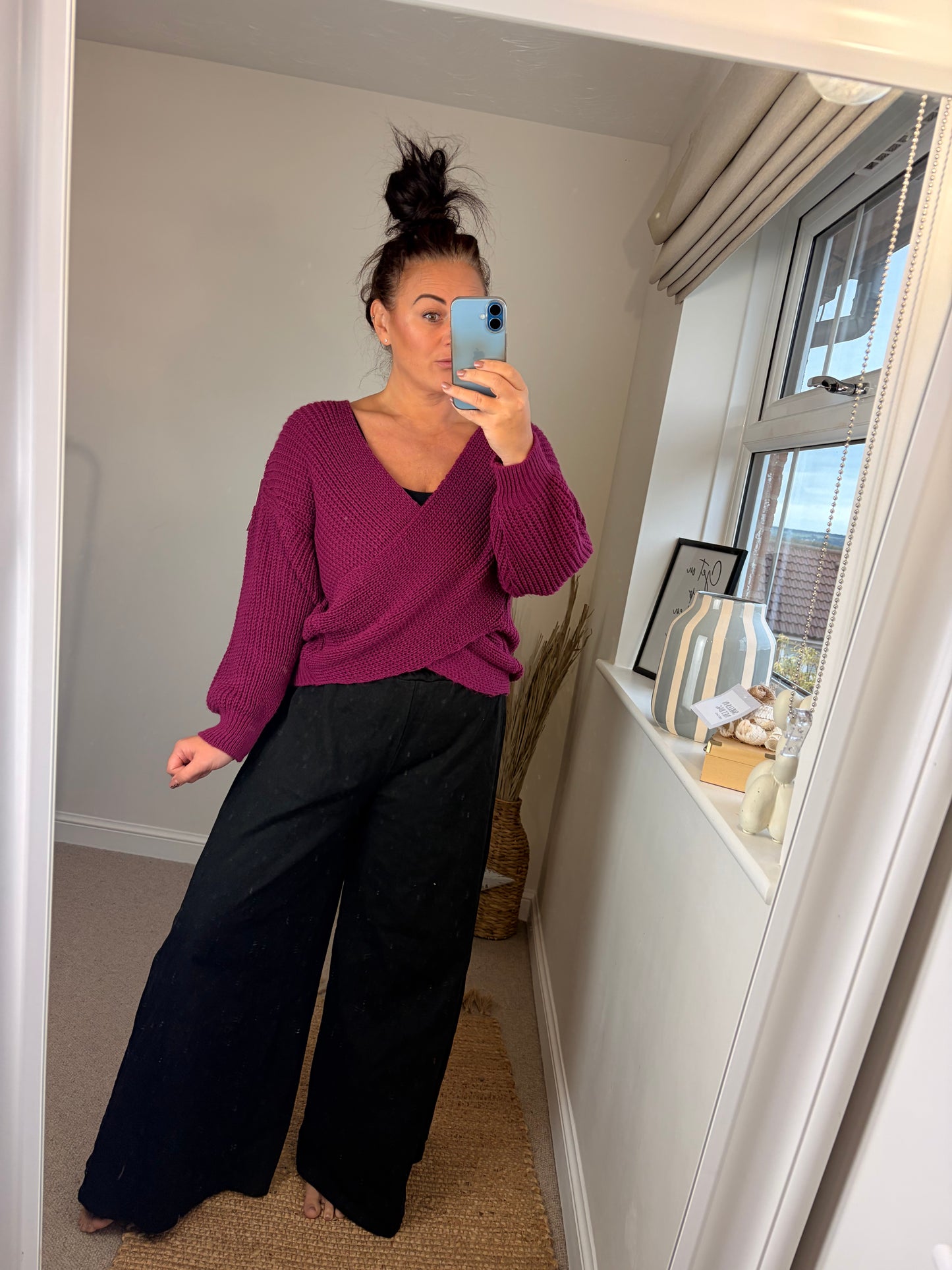 Chunky Knit Wrap Jumper - Magenta