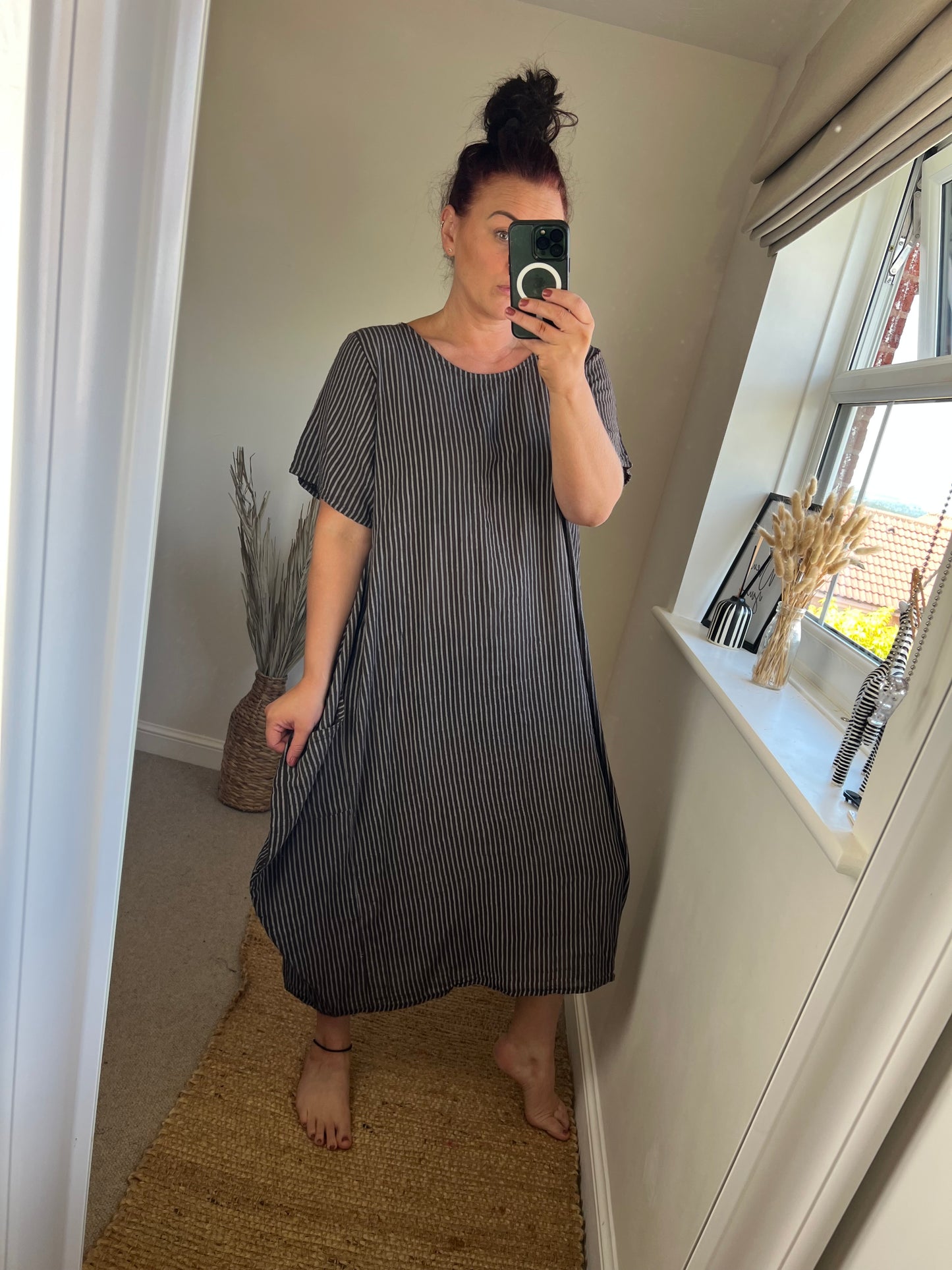 Cotton Stripe Cocoon Dress - Chocolate