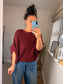 Button Back Batwing Fine Knit Jumper - Wine