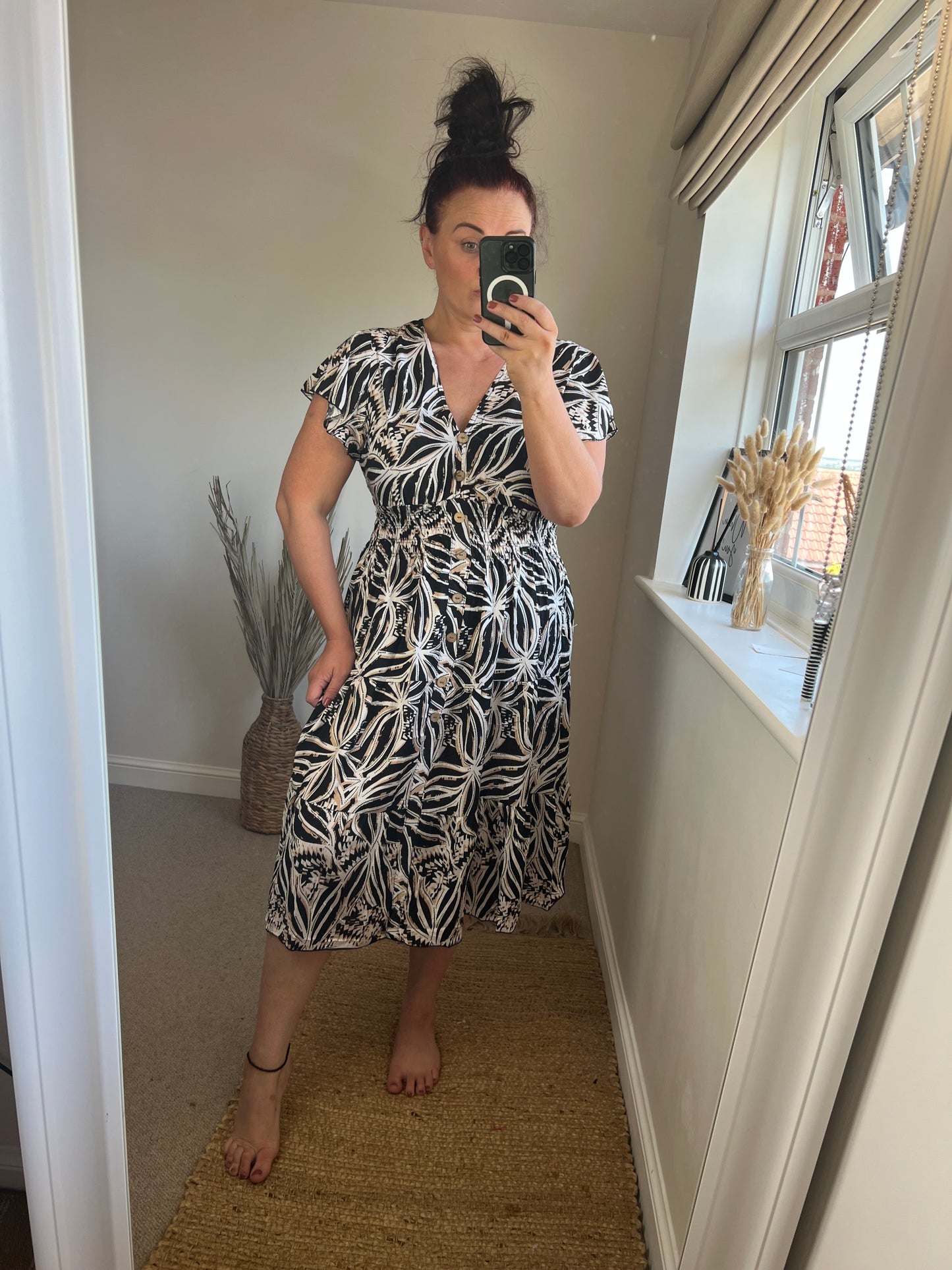 LOTTIE Midi Button Dress with Pockets - Black