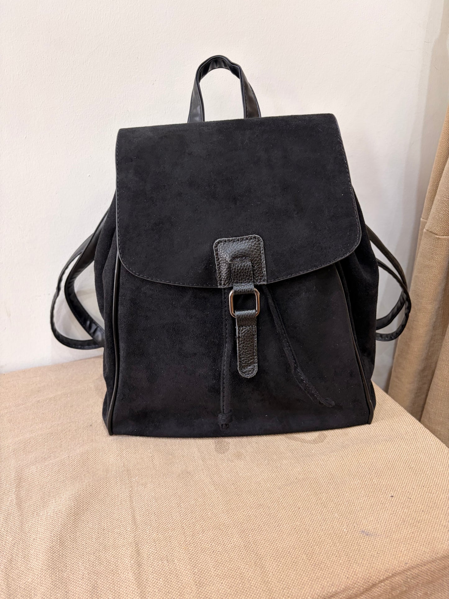 Faux Suede Rucksack - Black