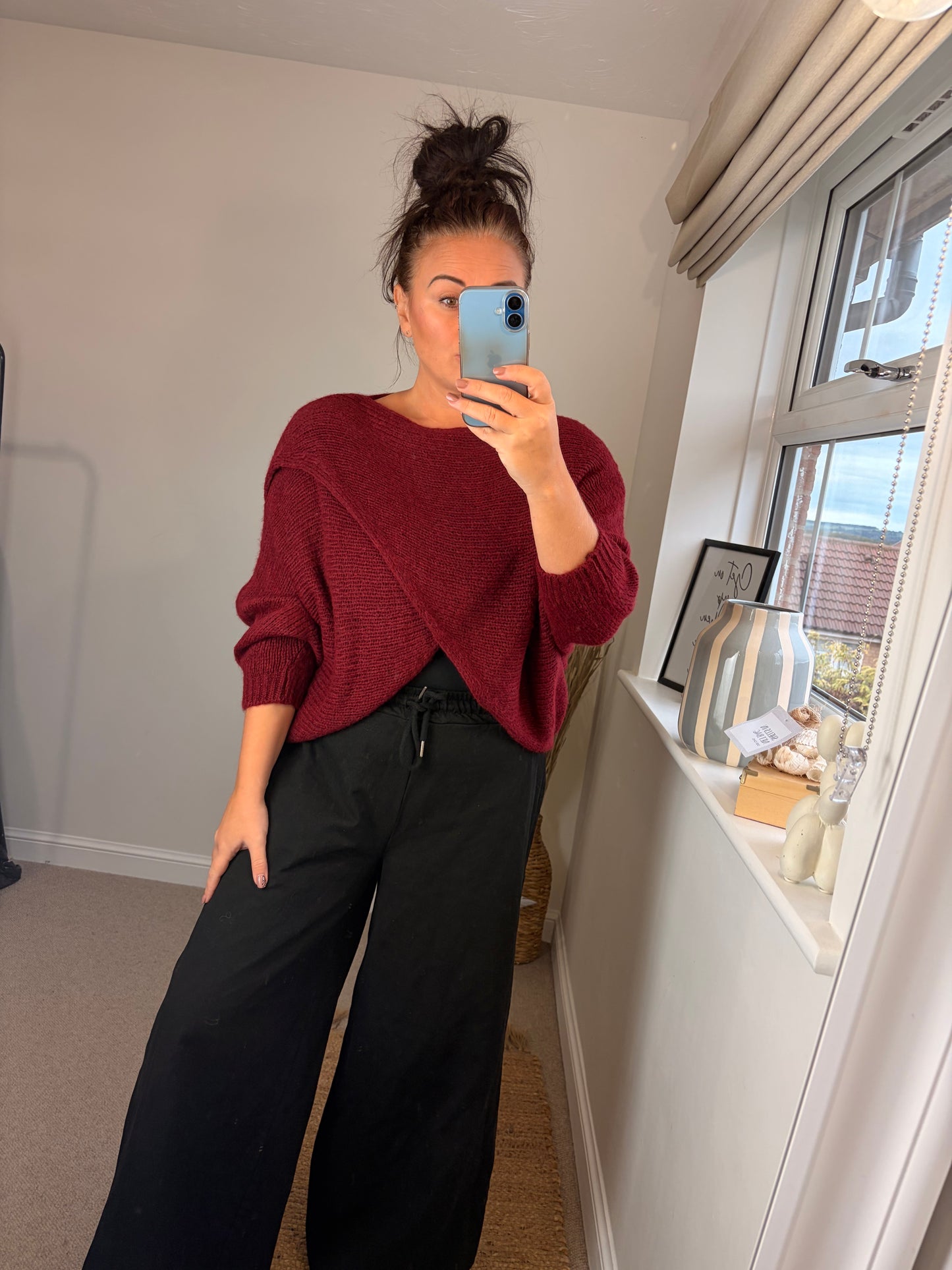 Chunky Knit Wrap Jumper - Wine