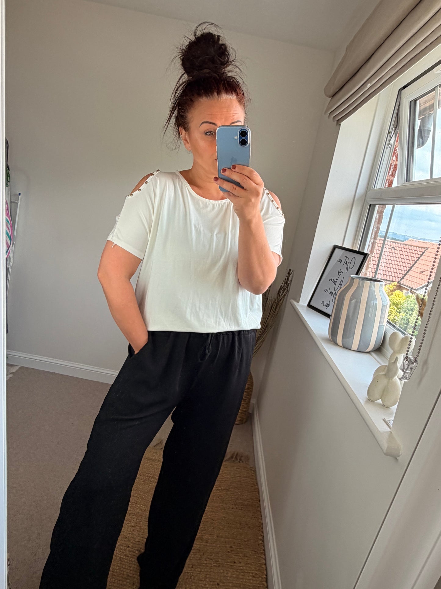 Cold Shoulder Studded Top - White