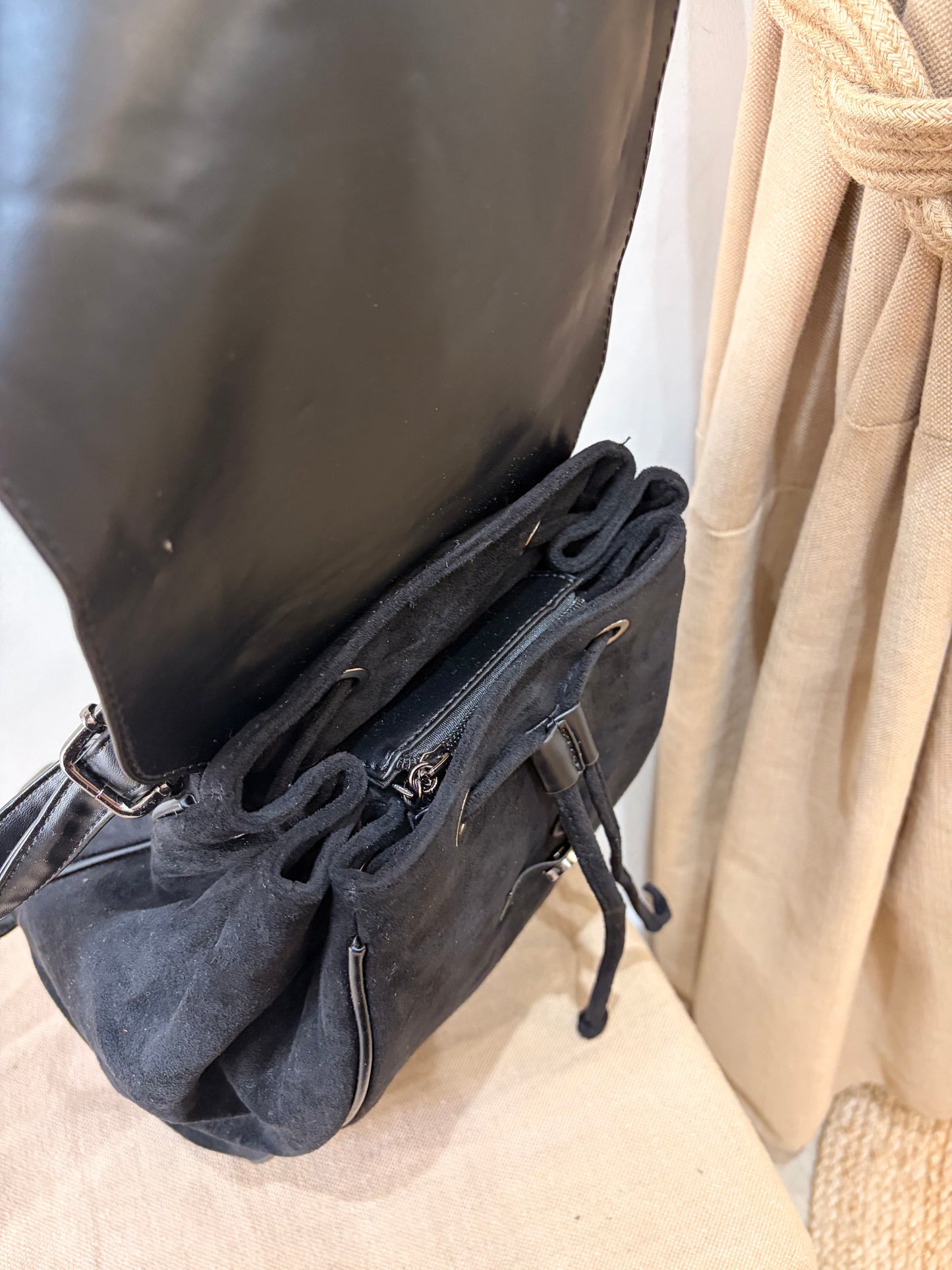 Faux Suede Rucksack - Black