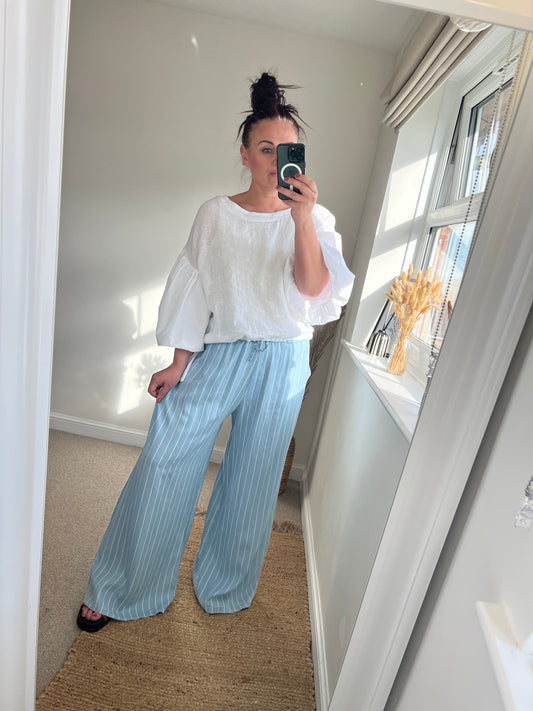 Denim Stripe Wide Leg Trousers