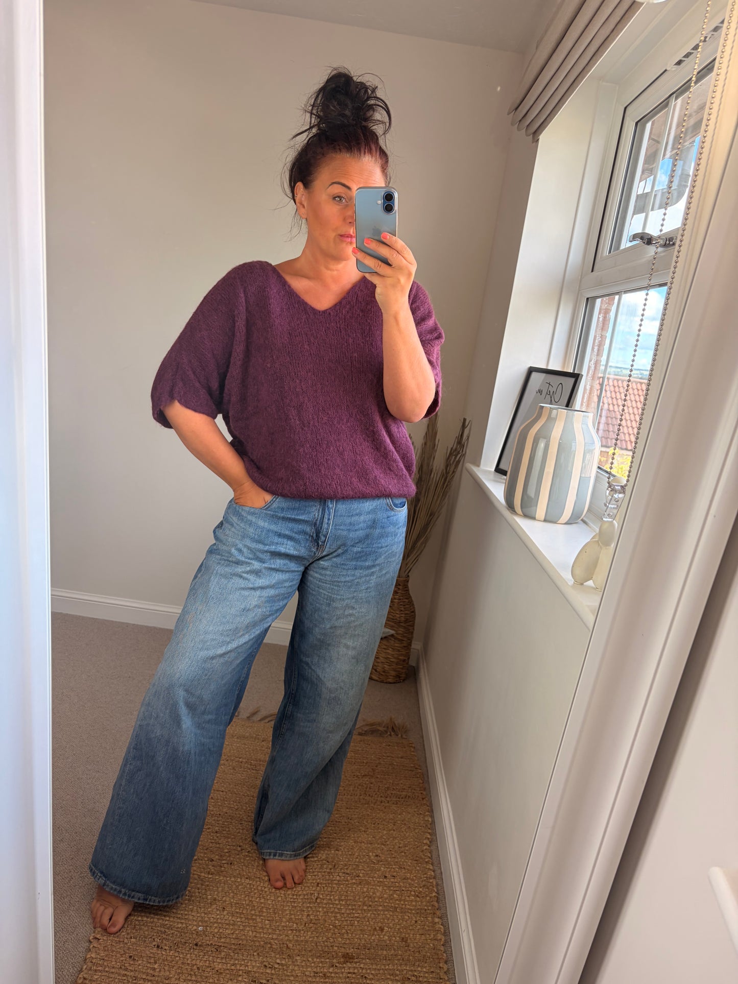V Neck Jumper - Plum