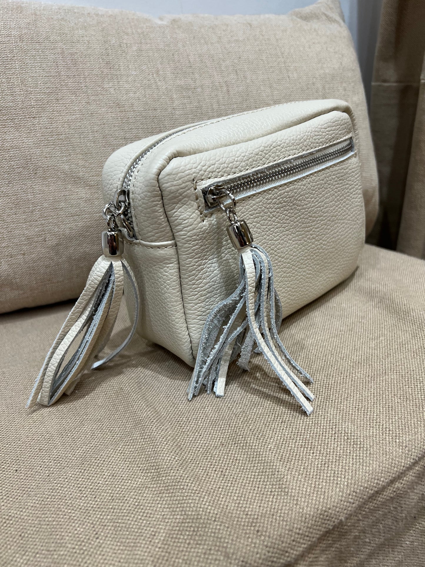 Leather Camera Bag - Cream