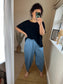 Barrel Leg Stretchy Denim Trousers - Light