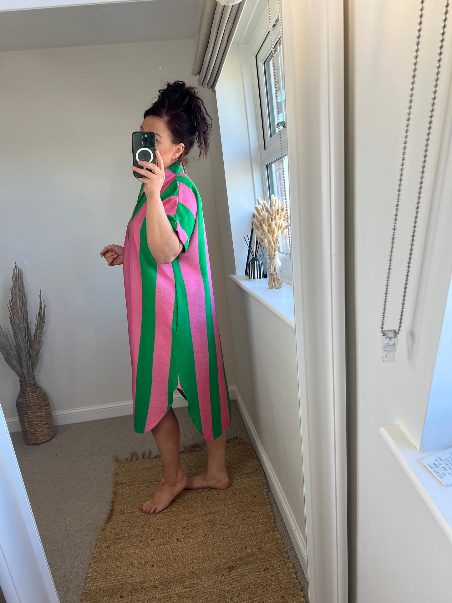Striped Tunic Dress - Green/Pink