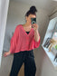 Waffle Button Top - Rose