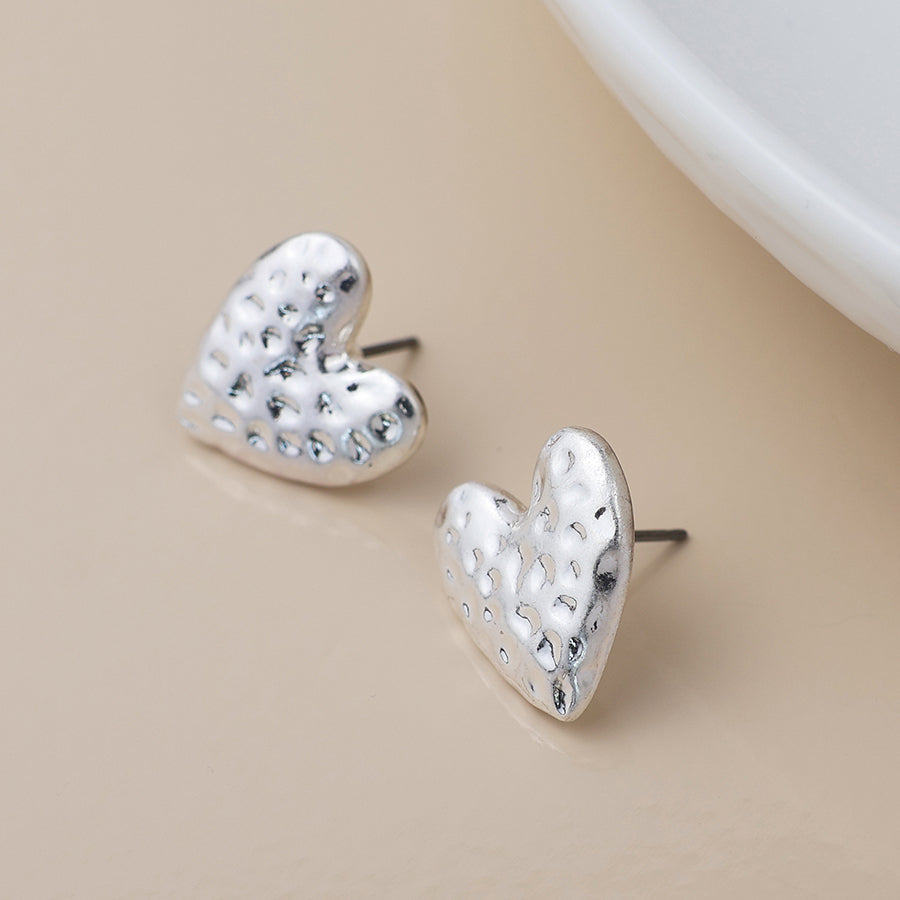 Peace Of Mind - Silver Plated Hammered Heart Earrings