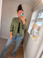 Faux Suede Military Jacket - Khaki