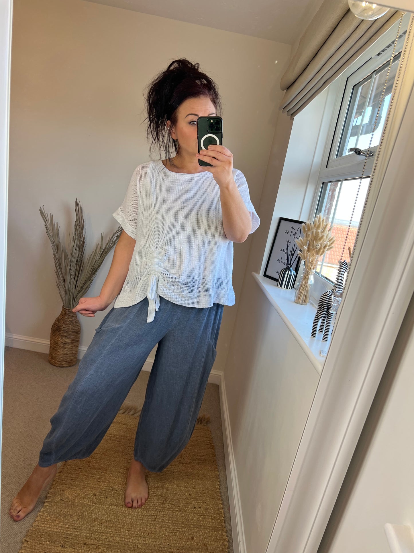 Barrel Leg Linen Trouser - Blue